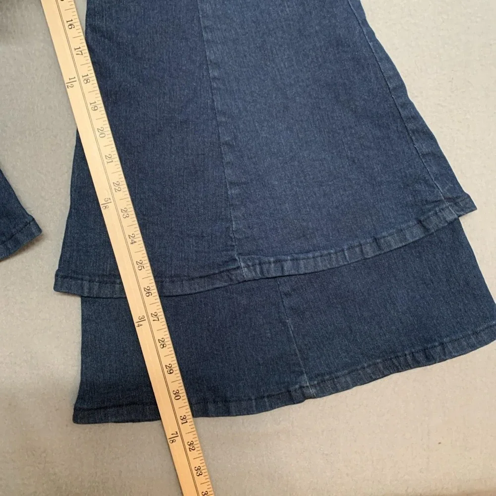 Plus Sz 1X Stretchy Fitted High Waist Layered Bell Bottom Hippie Blue Jeans Y2K - Picture 7 of 11